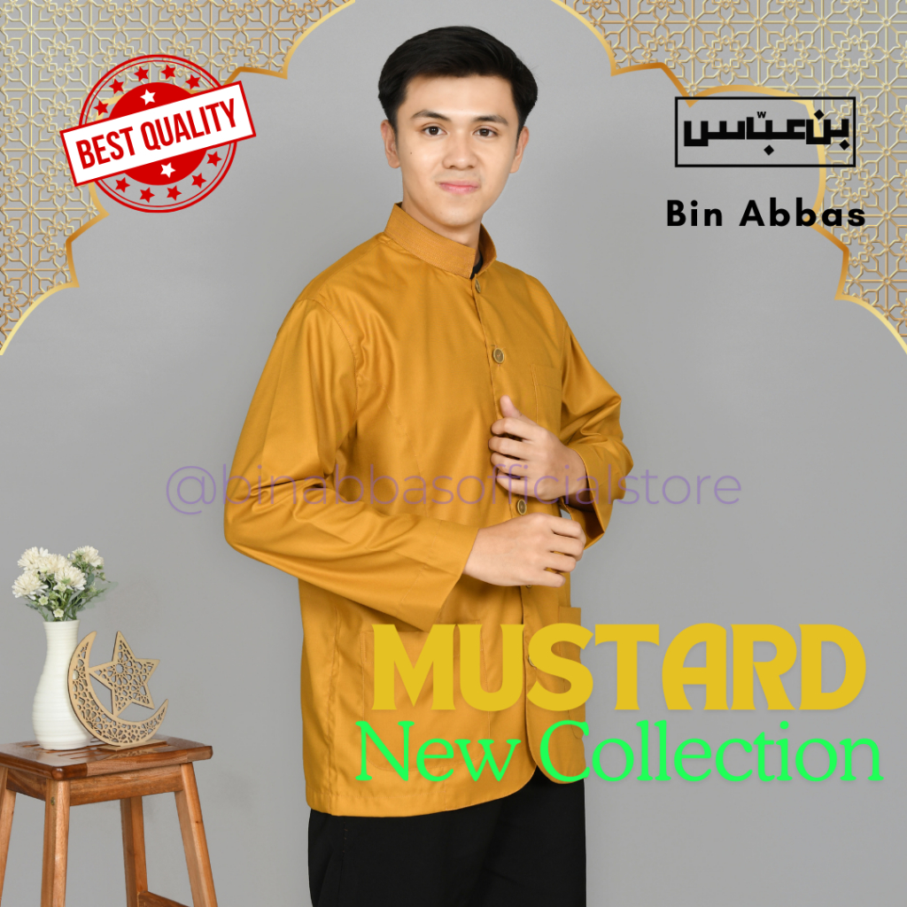 Baju/kemeja Koko Yamani Habaib/hadramaut bin abbas jumbo Kuning Mustard
