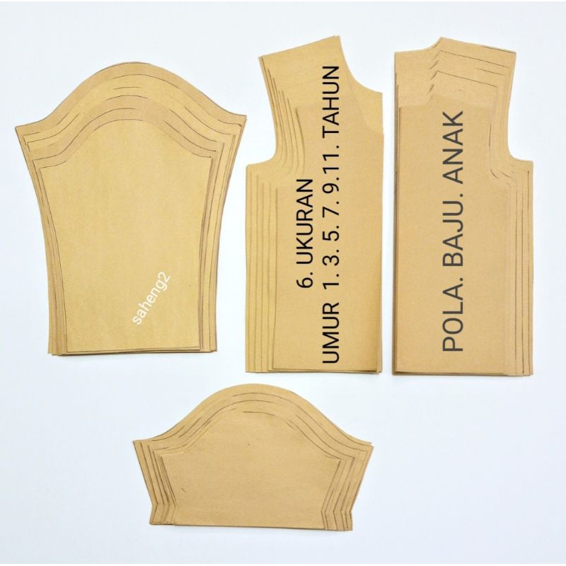 POLA BAJU ANAK/POLA DASAR 6 UKURAN UMUR 1 3 5 7 9 11 TAHUN