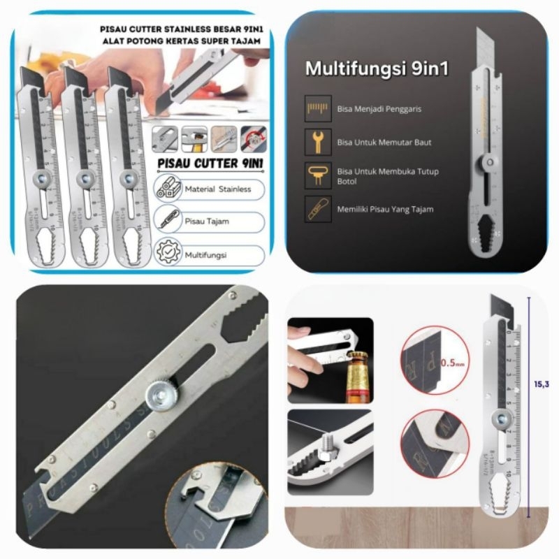 

Pisau Cutter Stainless 9in1 Multifungsi Tahan Karat - Cutter-9-in-1