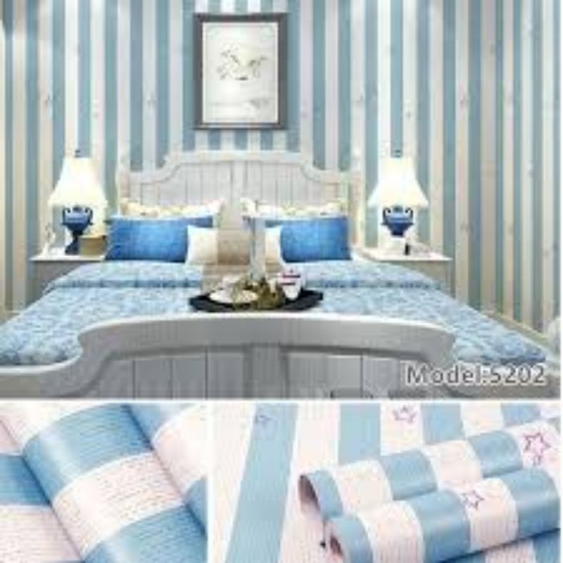 WALLPAPER DINDING MURAH, WALLPAPER DINDING MOTIF SALUR BIRU BINTANG