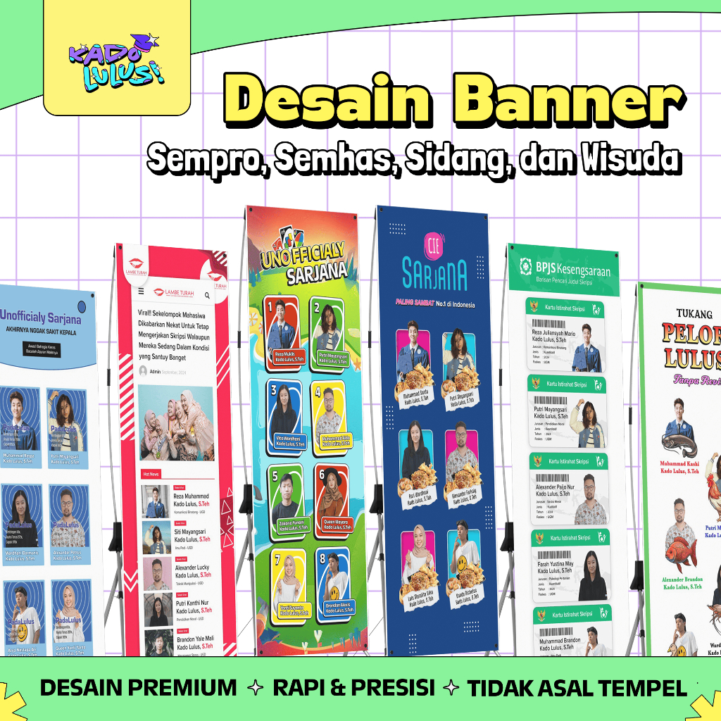 KADO LULUS Banner Spanduk Sidang Skripsi Wisuda Sempro Semhas Desain Unik Lucu #9