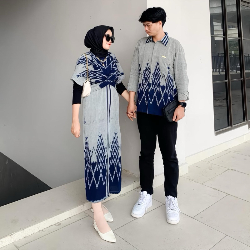 SET COUPLE TENUN CEMARA BIRU KONDANGAN WEDDING DRESS AND ENGAGEMENT RAYA TENUN
