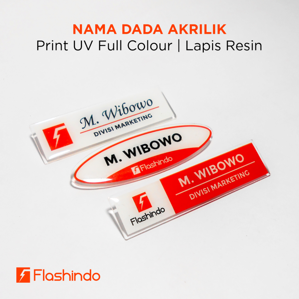 

Name Tag Akrilik Magnet | Nama Dada Resin | Nametag Acrylic Print UV Cetak Custom - 8x2cm Persegi