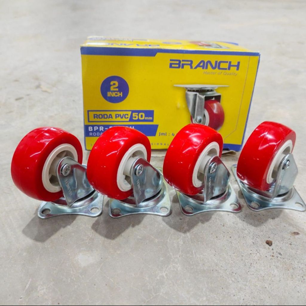 SET 4 Roda pvc Branch Roda Etalase Roda Troli 2 Inch 50mm Roda Hidup mati 4 pcs