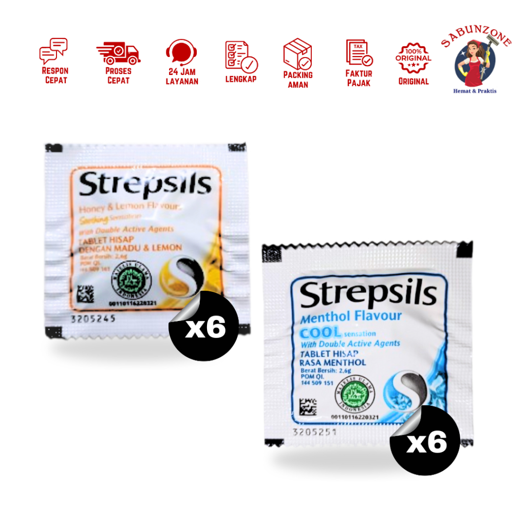 

Paket Murah Strepsils Honey & Lemon / Cool Mint Permen Pelega Tenggorokan 1 Box 2.6 gr x 6 pcs
