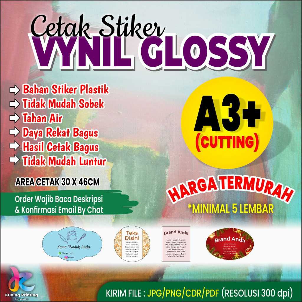 

CETAK STIKER A3+ VYNIL GLOSSY/DOFF + CUTTING PUTUS (DIE CUT) TERMURAHHH BERKUALITAS