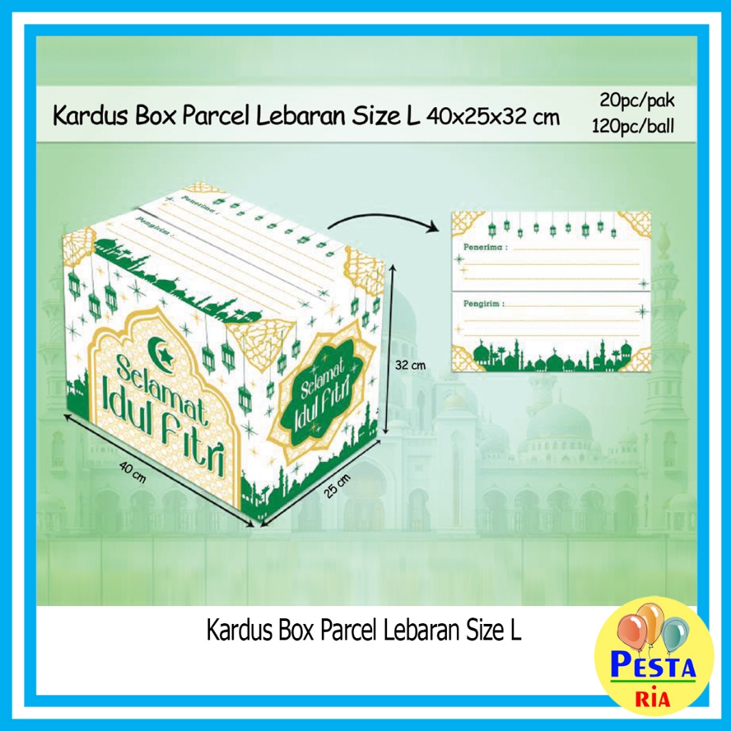 

Murah!! ( 1bal isi 120pcs) Box Parcel Lebaran 32x25x29cm /Kardus Eid Mubarak 40x25x32cm/Dus parcel Idul Fitri/Kemasan Bingkisan Parcel Paket sirup biskuit / Sembako / Hampers / eid mubarak Idul FItri / Dos lebaran / dos / kardus
