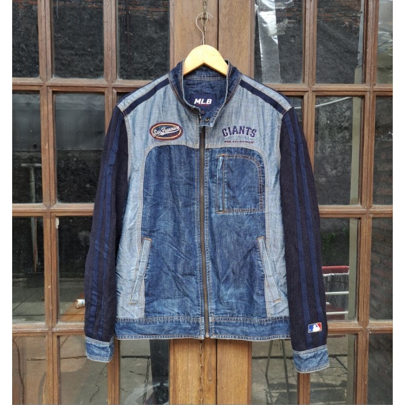 MLB San Francisco GIANTS Major league Baseball Denim mix Knit wool Jacket Mens L
