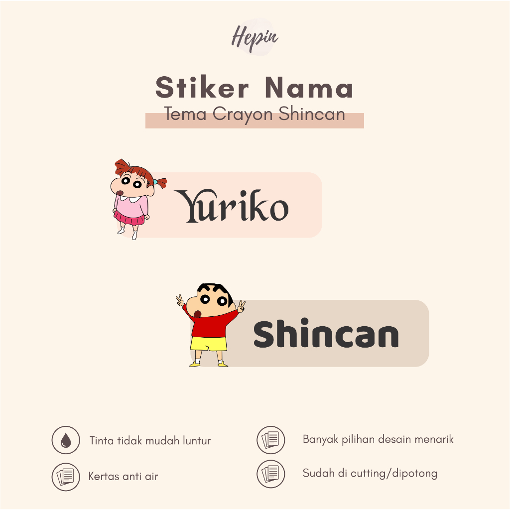 

(90 - 120 pcs) Stiker Cutting nama CRAYON SHINCAN/ Stiker Nama Anak Murah / Label Nama Custom