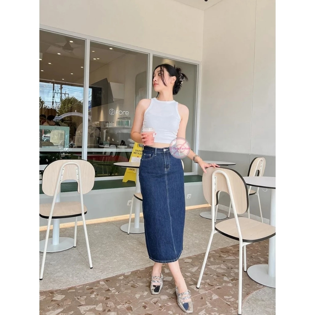 Rok Span Jeans- Rok Jeans Span skirt- Rok jeans wanita panjang korean style rok jeans