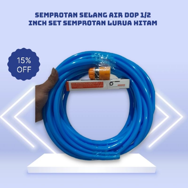 Selang Air 1/2 Inch Set Semprotan Lurus Hitam Free Klem 2 Pcs