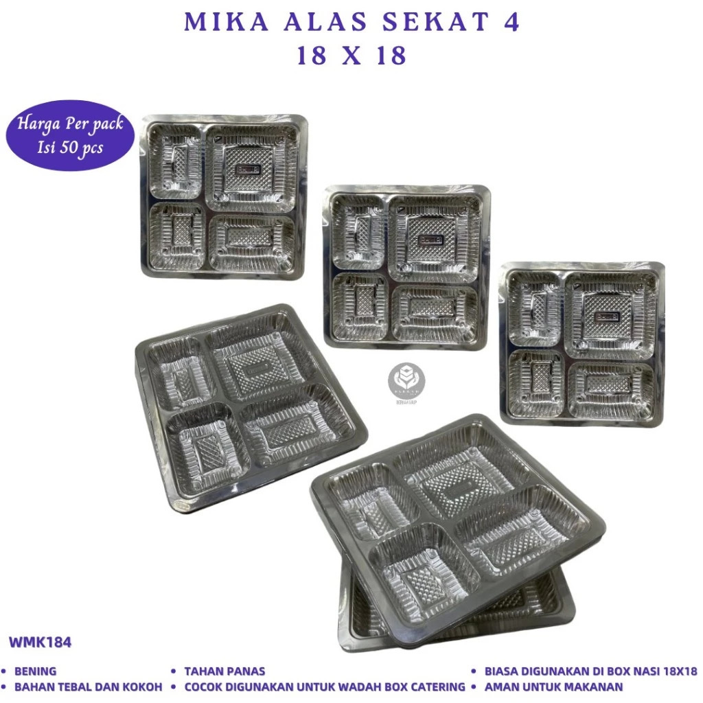 Alas Mika Plastik Sekat 4 Bening Size 18X18  Per Pack Isi 50 Pcs (OMK184)