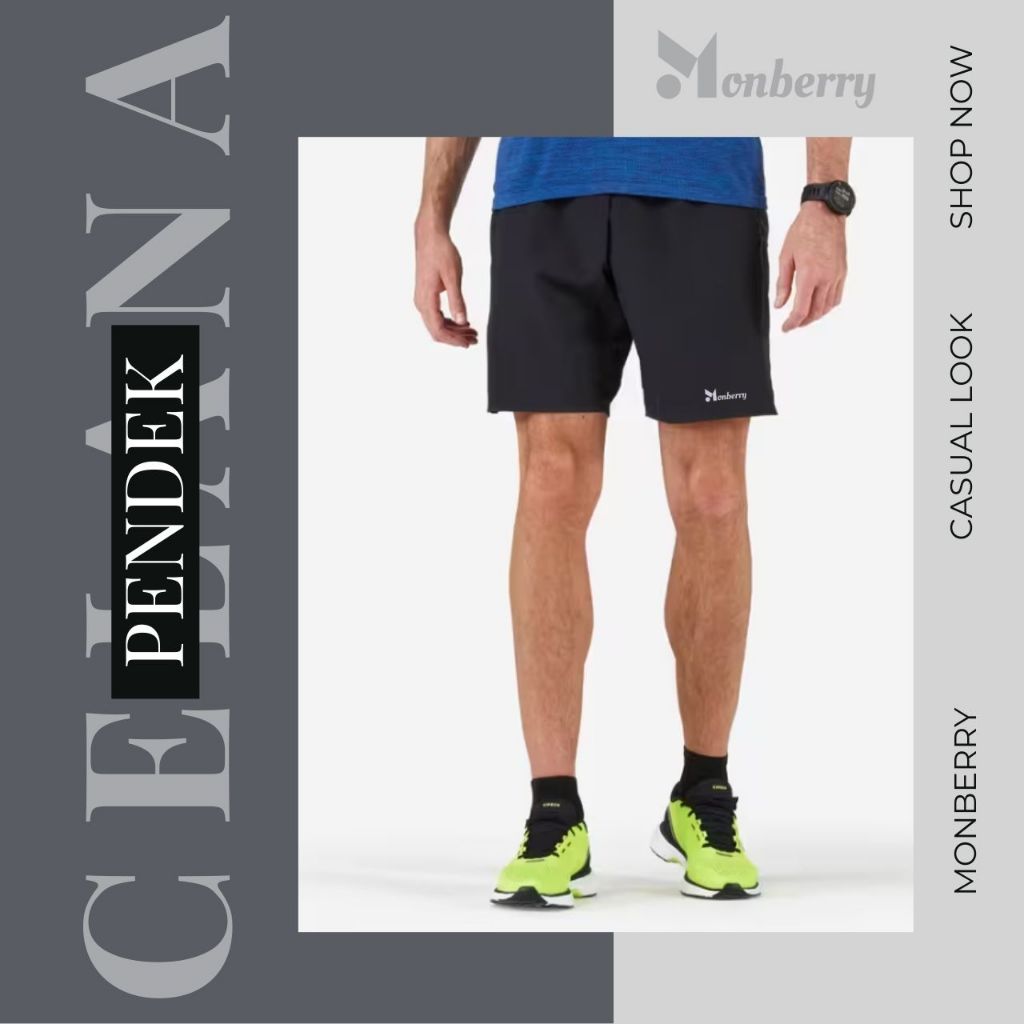 Monberry Celana Pendek Shorts Pants MCP1B Olahraga Santai Kolor Polos Hitam Pria Wanita Laki Unisex 