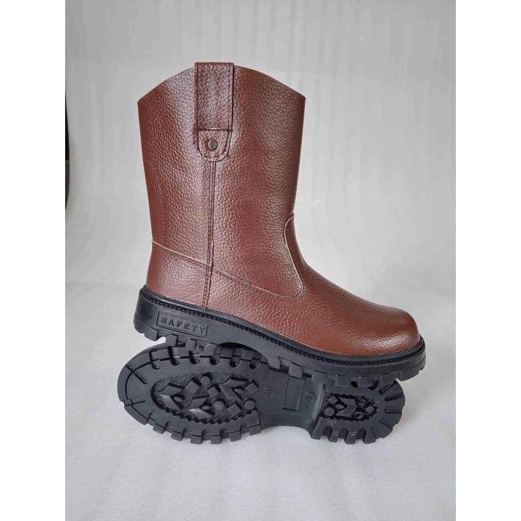 Sepatu Safety Booth Kulit Asli Ujung Besi Original Sol Karet