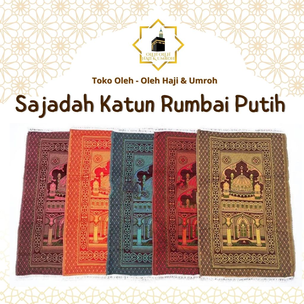 SAJADAH KATUN RUMBAI PUTIH UKURAN NORMAL BESAR BAHAN TIPIS BISA UNTUK TRAVELING UNTUK HAMPERS SAJADA