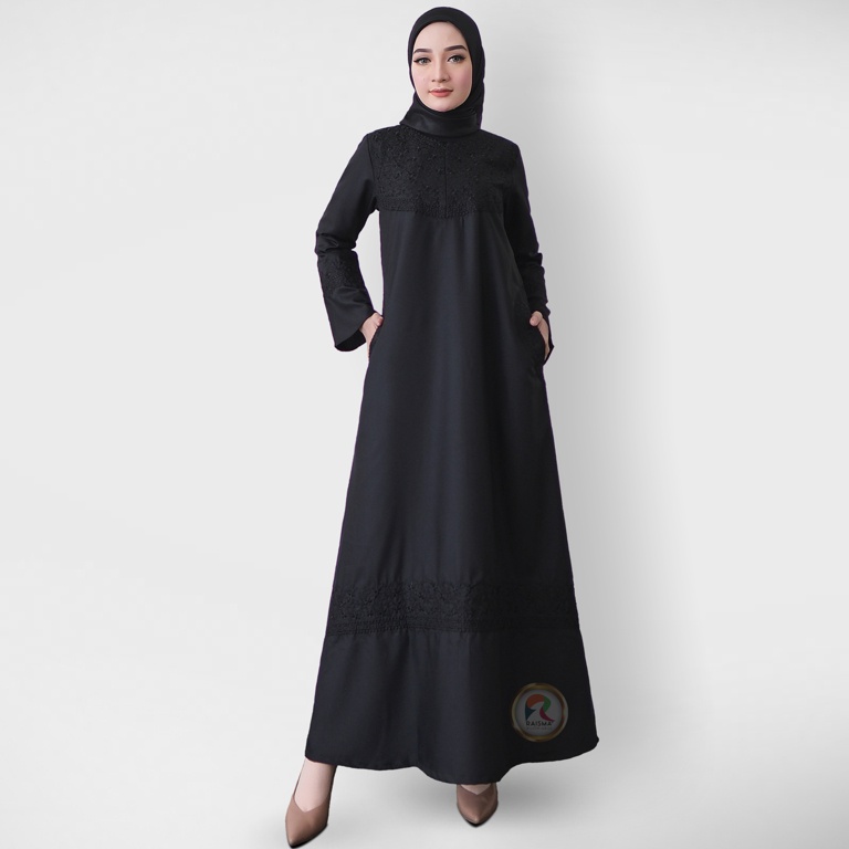 22 Paling Dicari Raisma  Huzna Gamis Hitam Variasi Bordir Bahan katun Twill Busana Perlengkapan Umro
