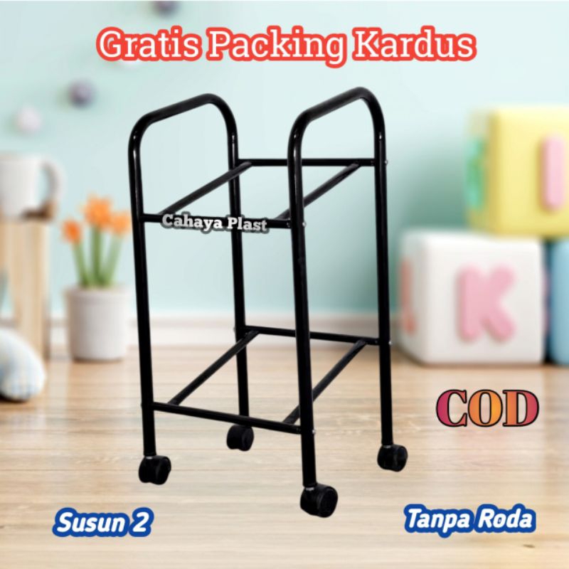 Rak tempat galon air besi susun 2 serbaguna roda