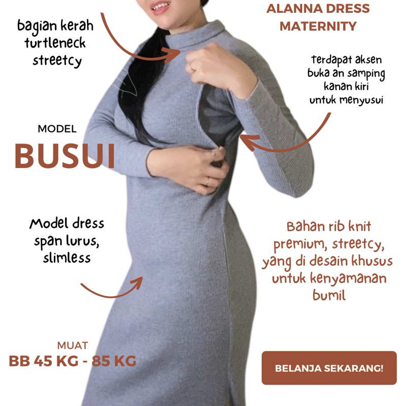 RB1 Riche- Basic Long Inner Dress Lengan Panjang Busui Friendly/Baju Hamil/Foto Maternity/Model Span