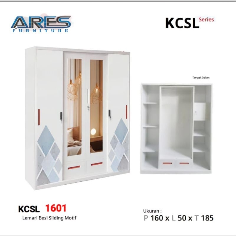 Lemari Baju Besi 4 Pintu Sliding Minimalis Laci 2 Cermin Termurah Cirebon