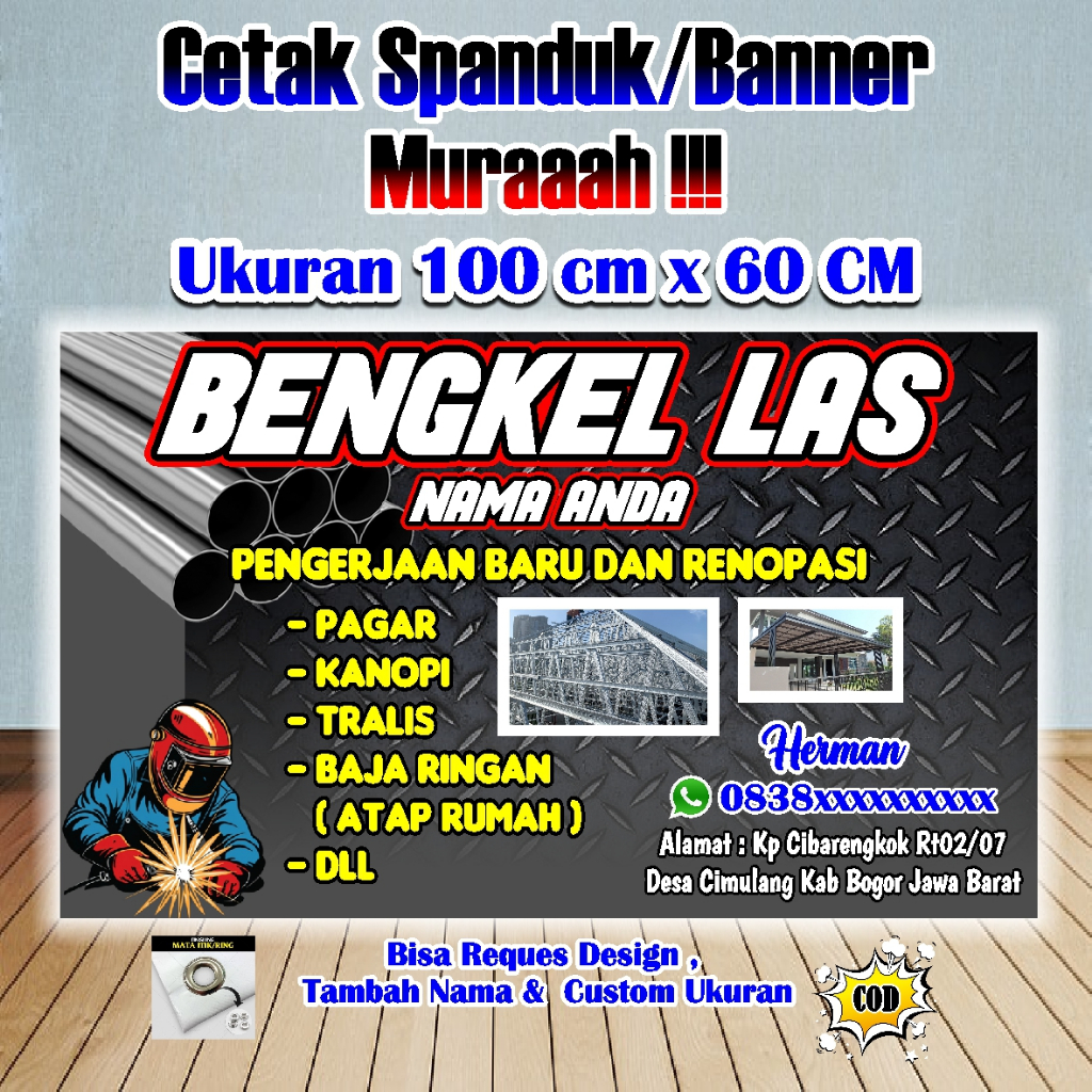 Spanduk Banner Bengkel Las Ukuran 100 cm x 60 cm