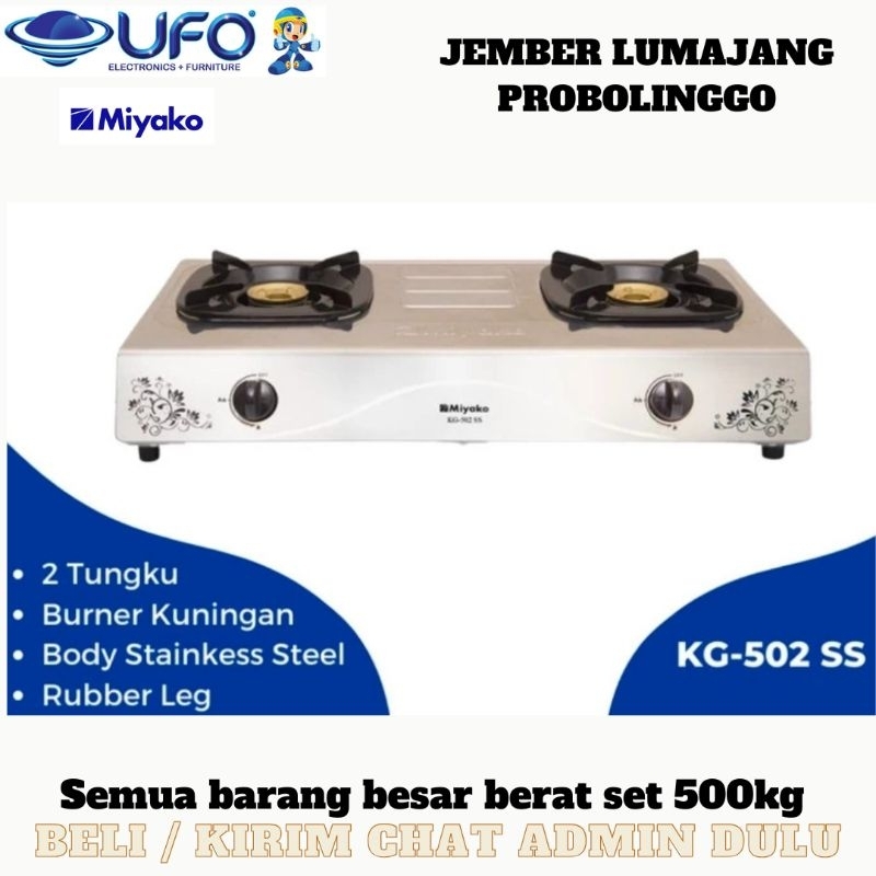 Kompor Miyako KG502SS Kompor 2 Tungku Stainless Steel KG-502 SS KG 502SS