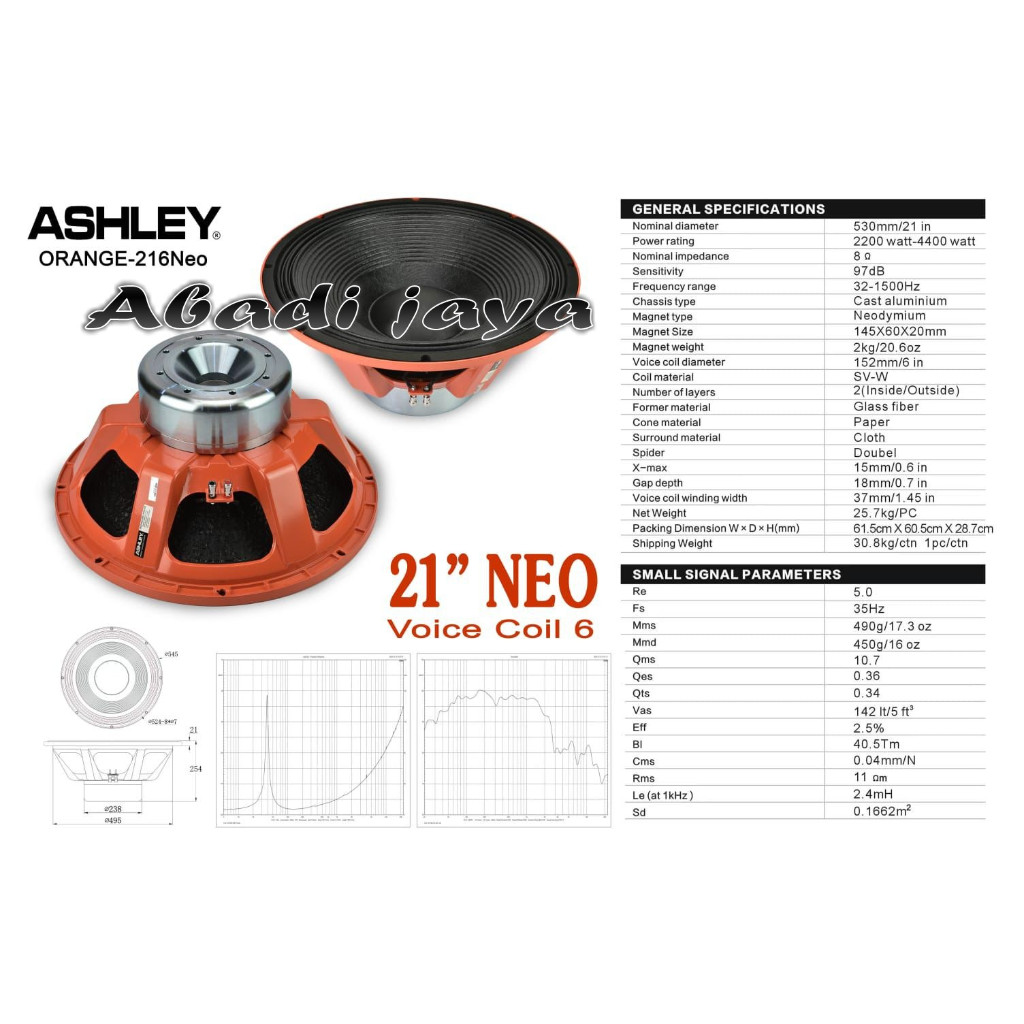speaker ashley componen / komponen orange 216a neo 21 inch original