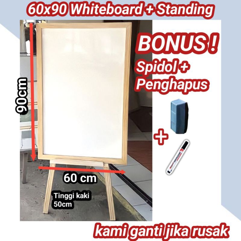 

PAPAN TULIS WHITEBOARD 60X90CM + Standing (gratis spidol+penghapus)