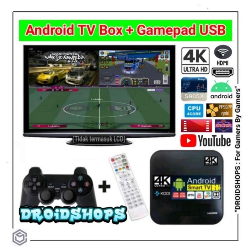 Android TV Box STB + Gamepad USB Paket Games Android APK SIAP Main Support UHD 4K