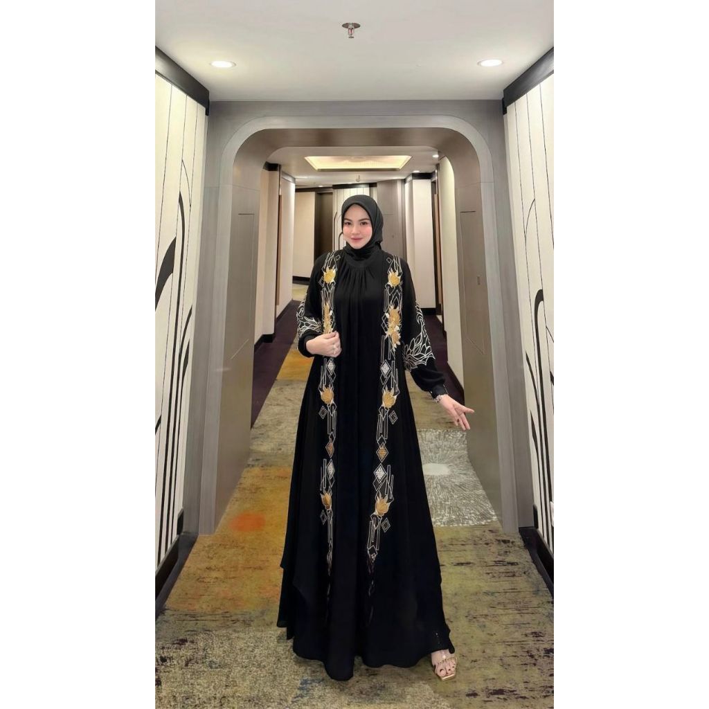 Dress Ootd Rabbani Lebaran Terbaru 2025 Gamis Outer Abaya Pesta Wanita Set Hijab Mewah Elegan Kekian