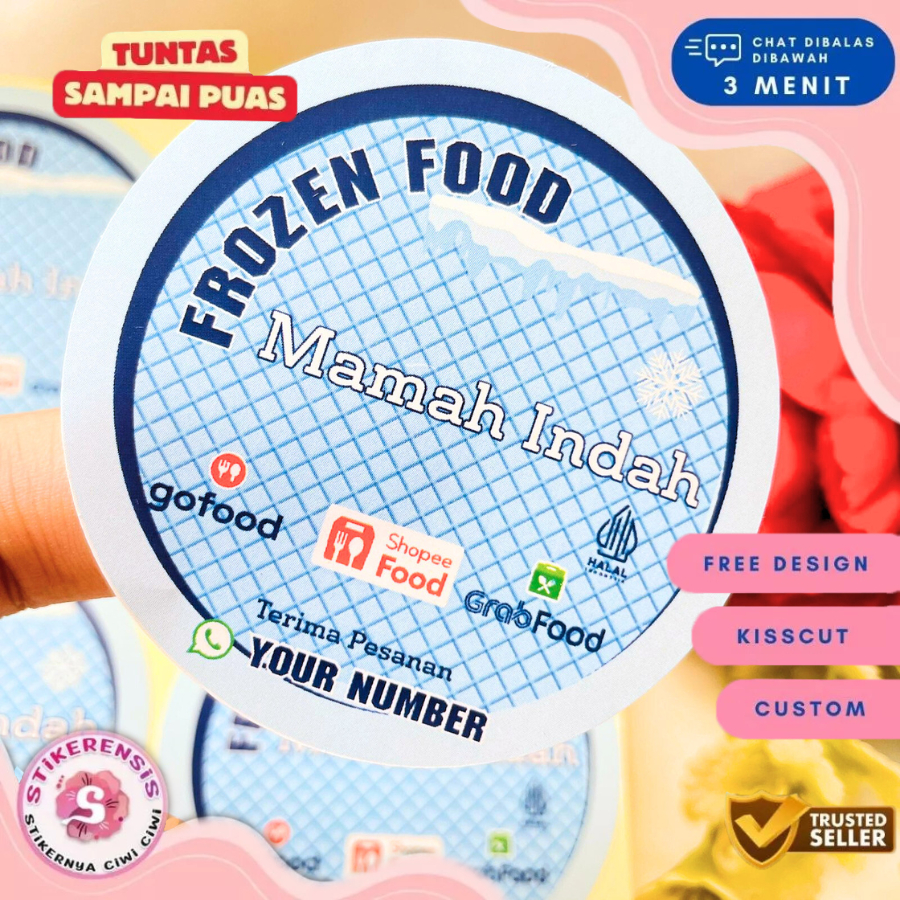 

Sticker Print Cetak Stiker Frozen Food Label Makanan Beku Produk Basah Bulat Chromo Murah Rensis