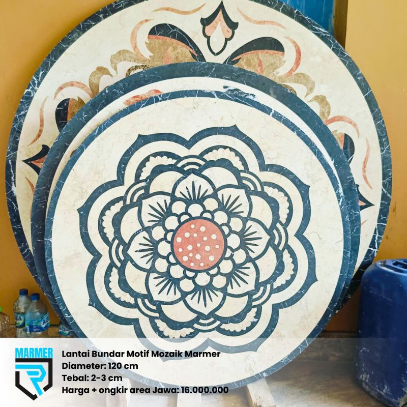 Lantai Bundar Motif Mozaik Marmer