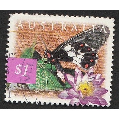 

A 11179 SATU BUAH PRANGKO AUSTRALIA NOMINAL BESAR $1 TEMA SATWA KUPU-KUPU BIG CREASY BUTTERFLY DENGAN KONDISI SUDAH ADA CAP