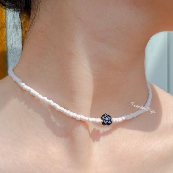Kalung Manik Jombang Kaca Daisy Flower Aksesoris Fashion Wanita Necklace Beads