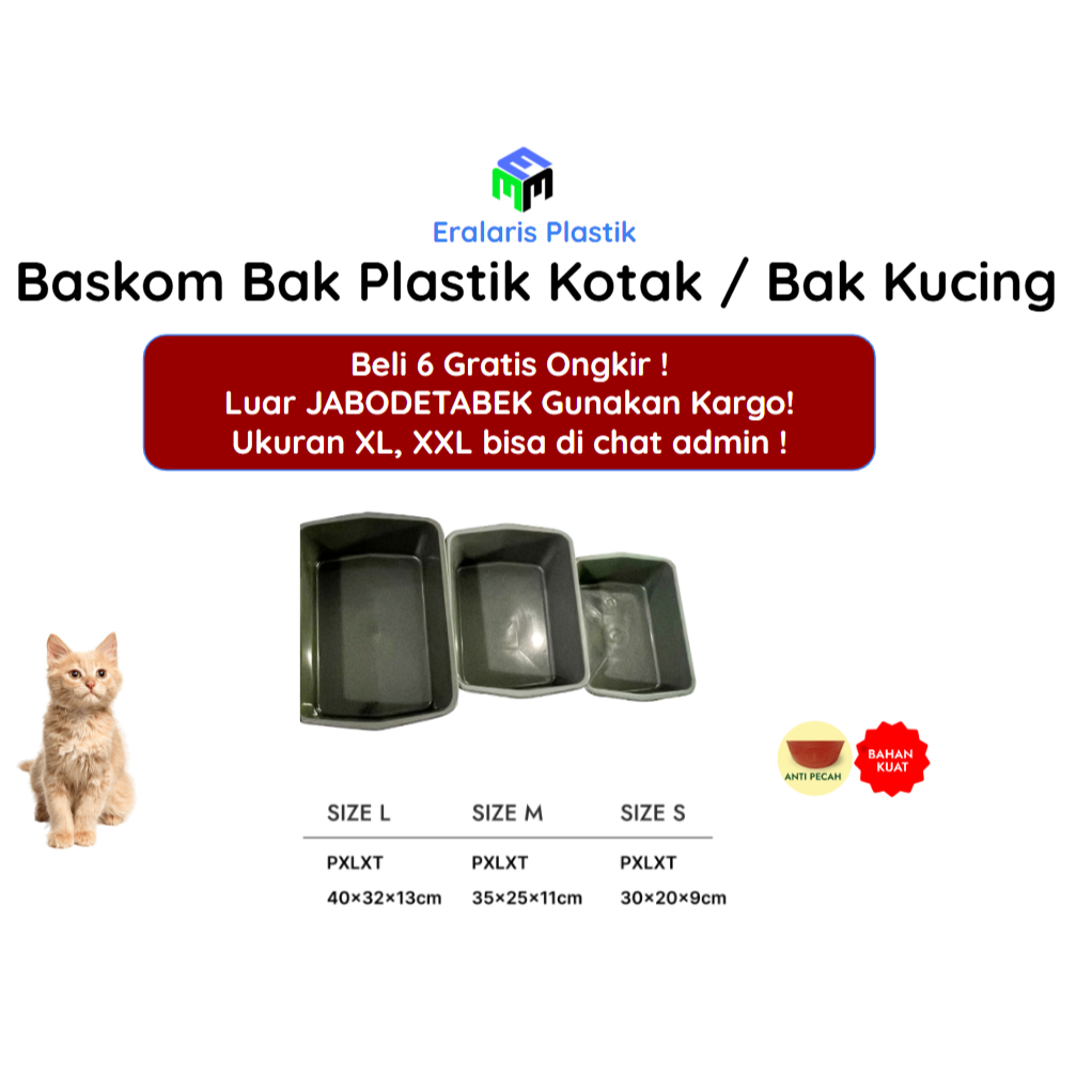 BASKOM BAK KUCING PLASTIK KOTAK/BAK PLASTIK (ELP)