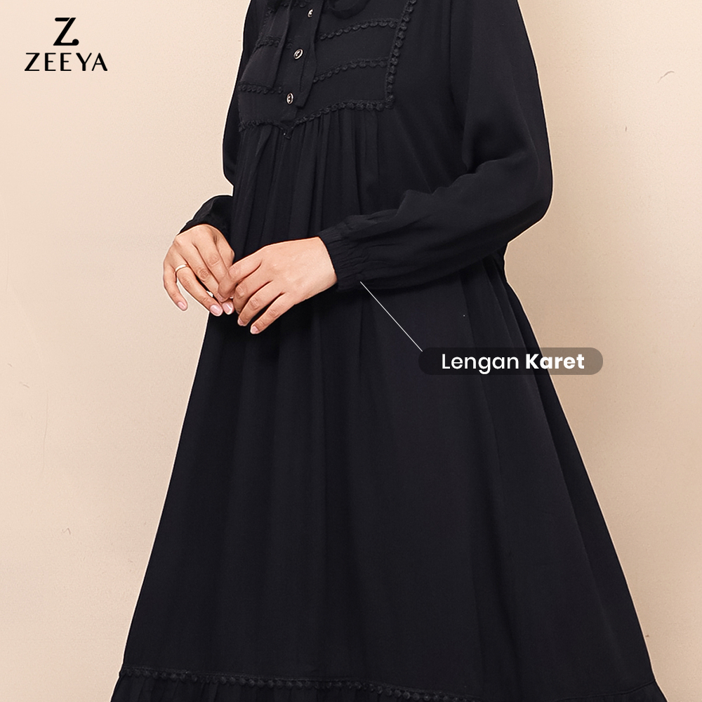 FAVORIT Zeeya Collection Zoya Gamis Dress Umroh HItam Polos Rayon Twill Busui Friendly Size M L XL &
