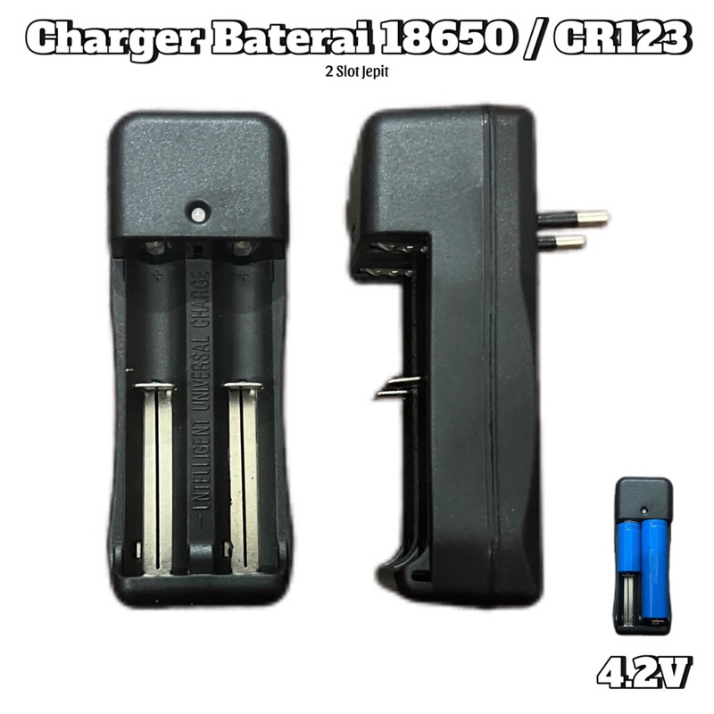 Tempat Charger Jepit Baterai 18650 / CR123 / Charger Baterai 2 Slot Jepit / Universal Cas Vaterai 18