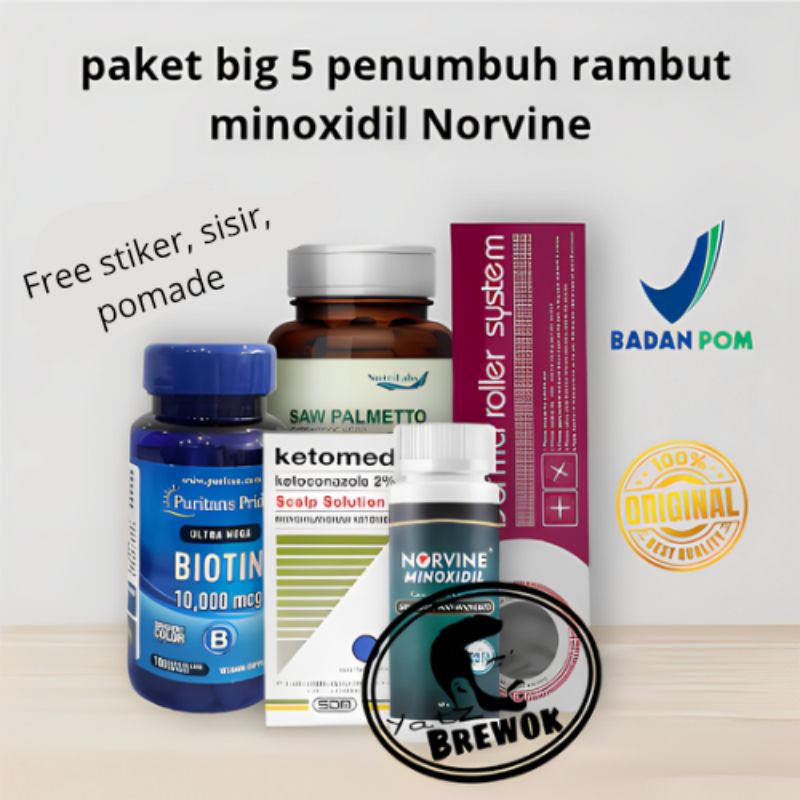 Paket big 5 penumbuh rambut dan brewok original bpom minoxidil norvine