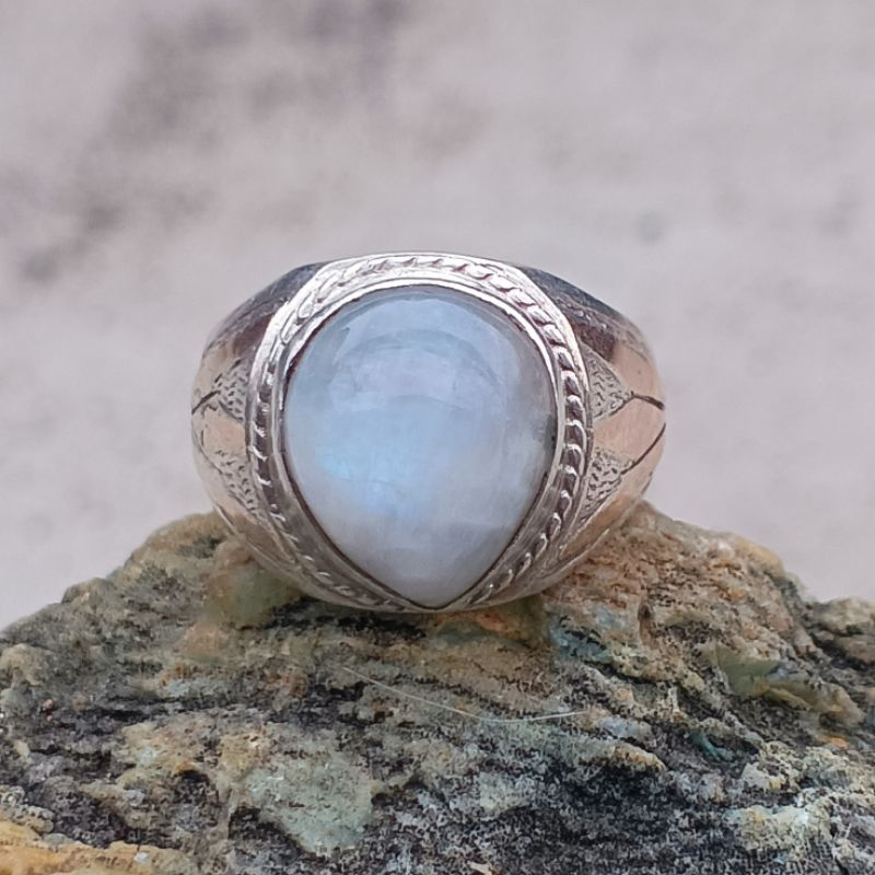 batu Biduri bulan ring perak swasa