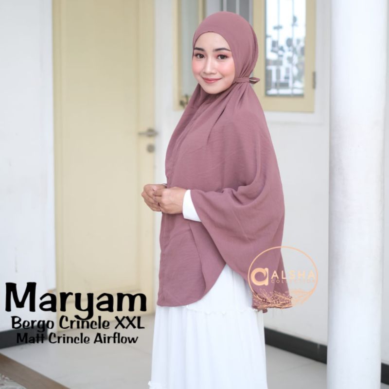 Maryam alsha bergo Crinkle XXL jilbab instan bergo non pet tali belakang jumbo syar'i crinkle premiu