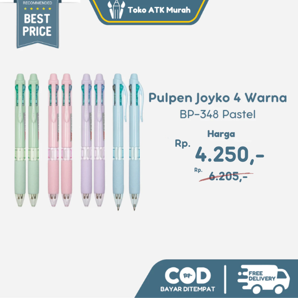 

Pulpen Pena Pastel Joyko BP-348 0.7 mm 4 Warna Colors Ball Pen