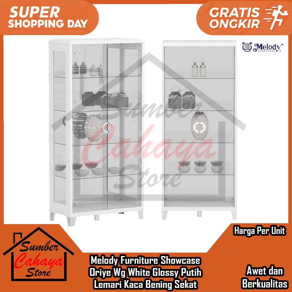 [Instant] Melody Furniture Showcase Oriye Wg White Glossy Putih Glos Almari Kaca Bening 5 Sekat Show