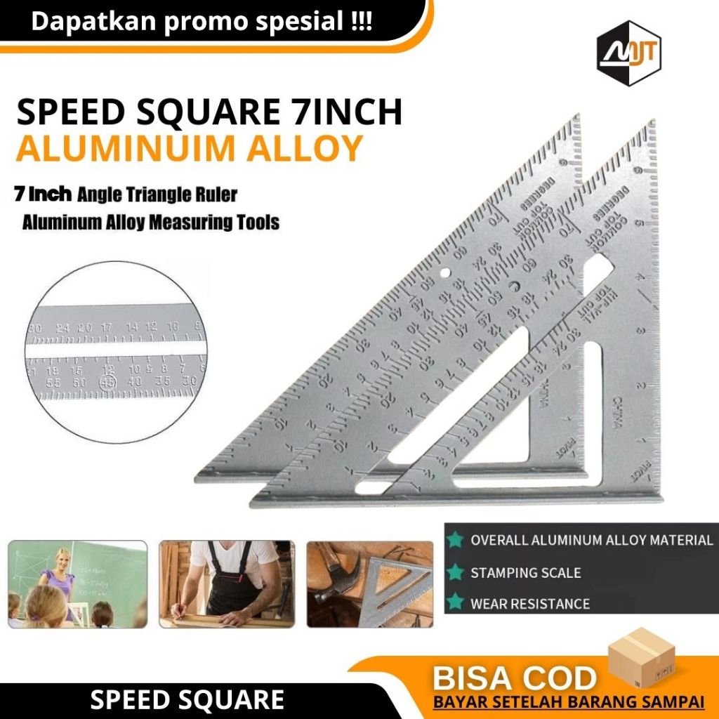 

Penggaris siku Segitiga 7 inci Speed Square Allumunium Alloy Penggaris Segitiga Abu Pengukur Sudut 7