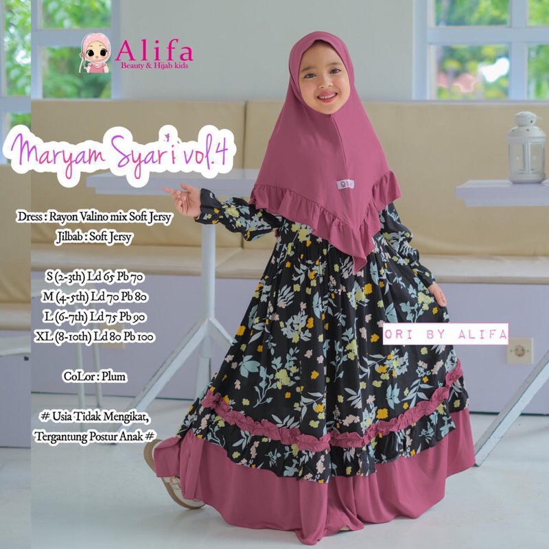 Maryam Kids by Alifa Dress Anak Perempuan Free Hijab Usia 1 - 10 Tahun