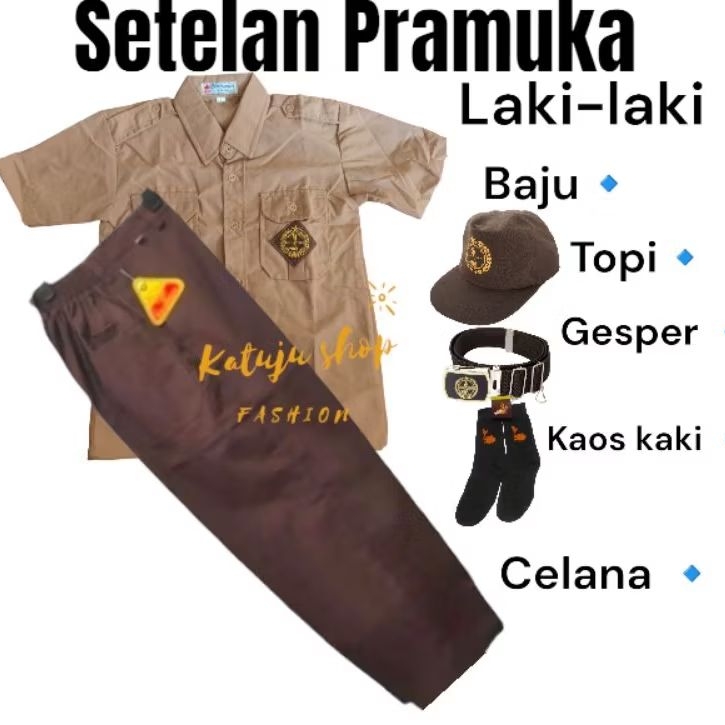 setelan pramuka penggalang SD-MI anak laki-laki Set baju penggalang pendek celana panjang Pramuka