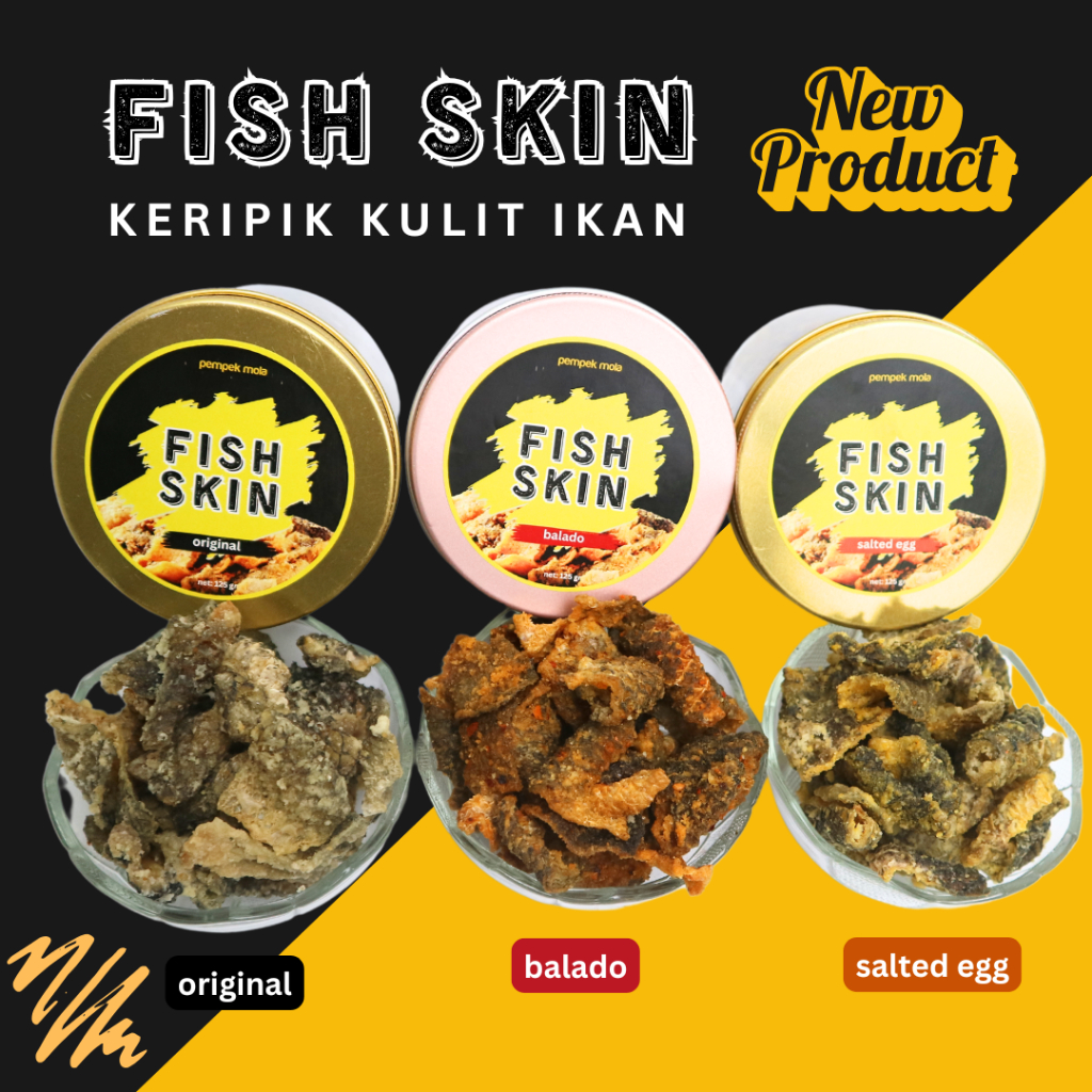 

Fish Skin - Keripik Kulit Ikan 3 Varian Rasa - Salted Egg, Balado, Original