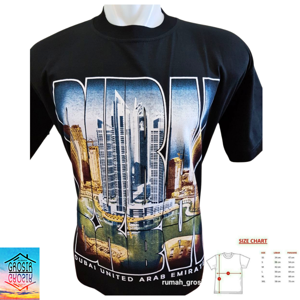 Kaos Hitam Souvenir Negara Dubai Uni Emirat Arab