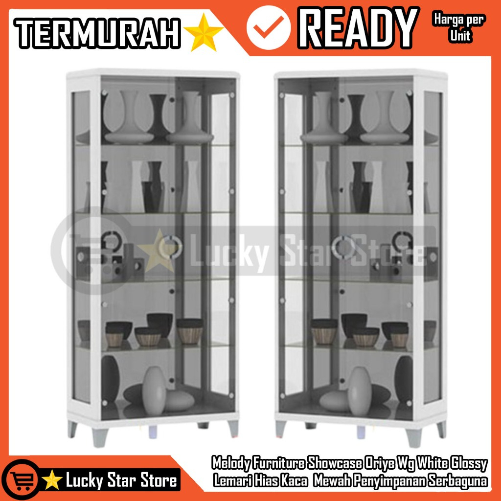 Melody Furniture Showcase Oriye Wg White Glossy Putih Glos Lemari Hias Mewah Penyimpanan Serbaguna A