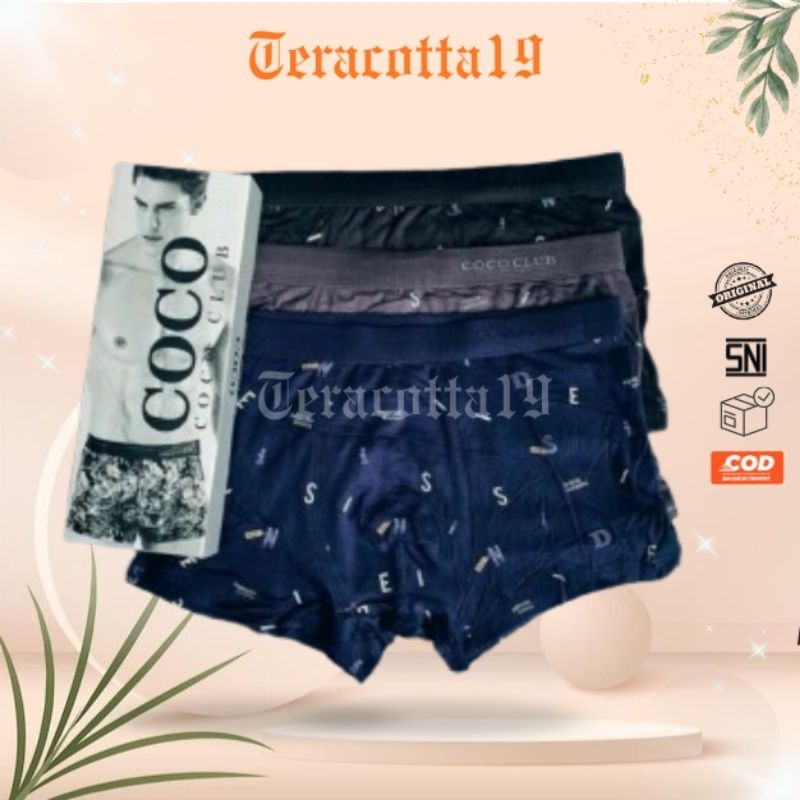 TERACOTTA19 - Celana dalam boxer pria COCOCLUB MOTIF [ 3 PCS ]