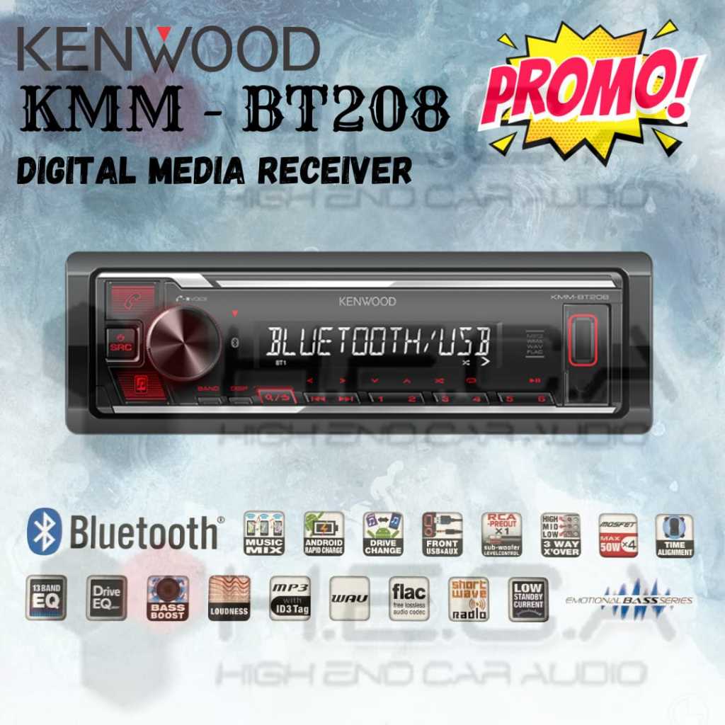 Kenwood KMM-BT208 Single Din USB Radio Bluetooth Deckless Head Unit Tape Audio Mobil