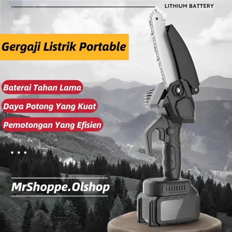 Mesin Gergaji Rantai Portable 6 Inch Baterai Alat Perkakas Tukang Gergaji Set Lengkap